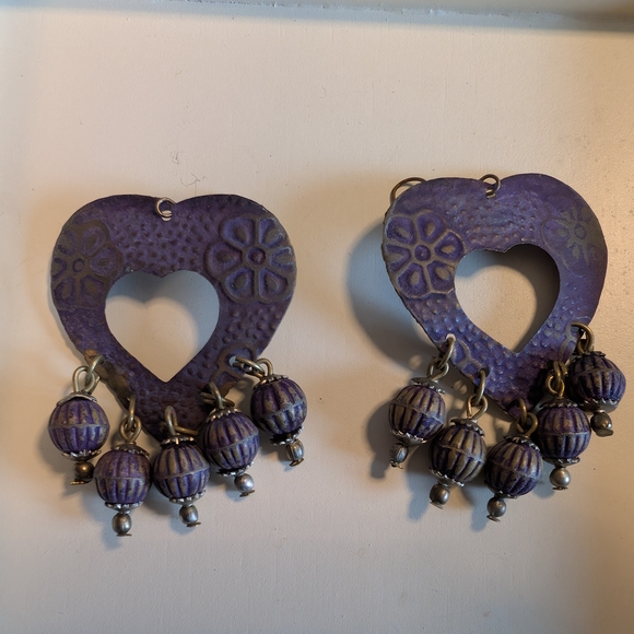 Jewelry - Purple Heart Dangle beaded fun Earrings